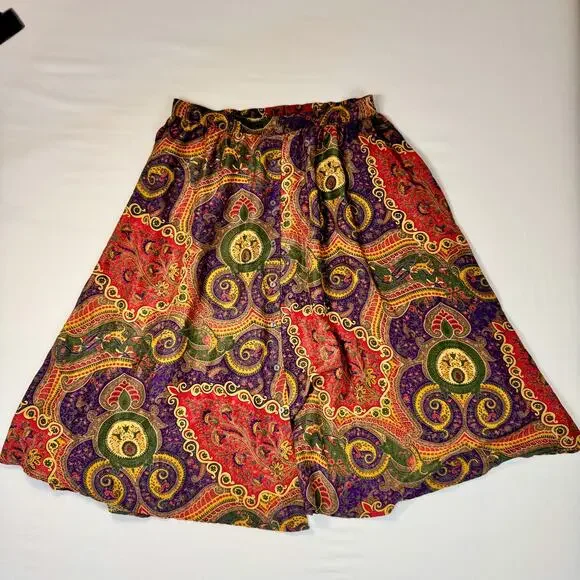 Valerie Stevens Pure Silk Paisley Midi Skirt Women’s 2XL Vintage Boho 90s Retro - Picture 12 of 15